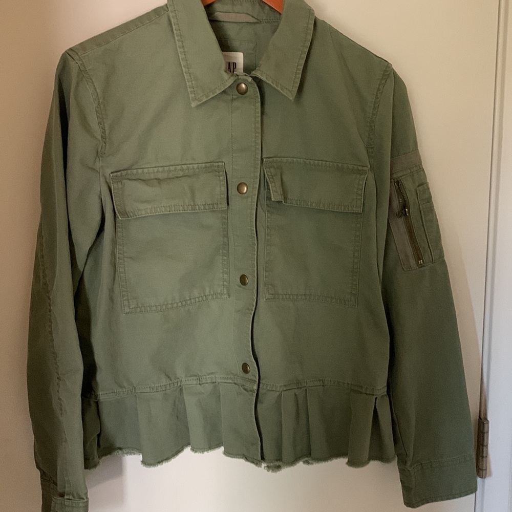 GAP Jacket Snap Front Army Green Denim - Medium